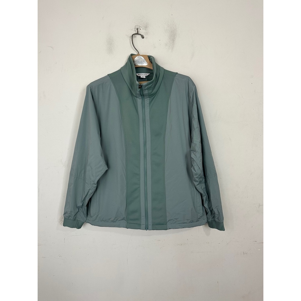 Athleta Evolve Hybrid Fleece Jacket Green Full Zip Activewear 983659 Medium Tall